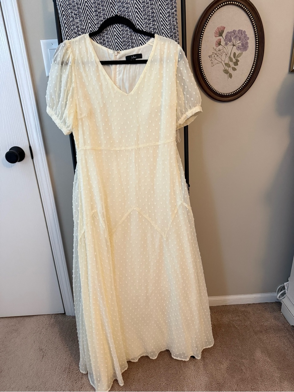 Lulus Cream Swiss Dot V-Neck Maxi Dress